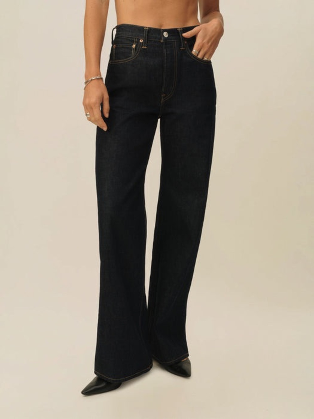 NWT Buck Mason High Rise D046 Jet Set Jean Wide Leg